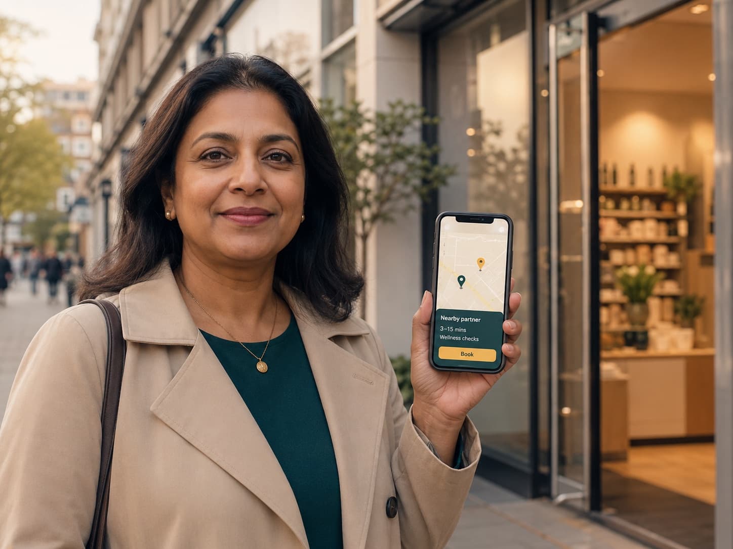 Customer using a smartphone to find a nearby Pamvita partner.